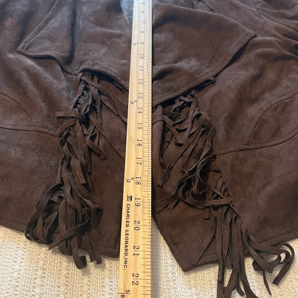 #1905. Orange Fashion Village Brown Faux Suede Fringed Jacket. Size L - Picture 10 of 11